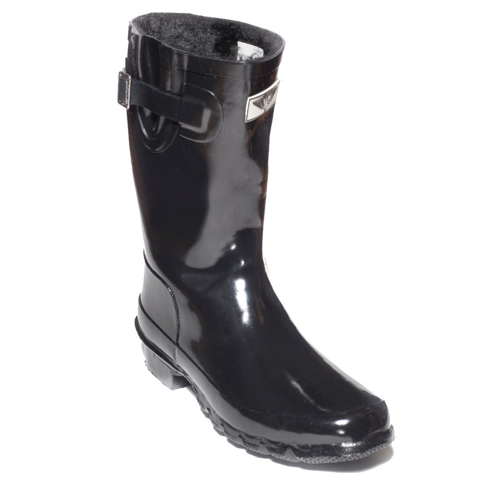 Women's Rain Boots, Rubber Mid Calf Lined RainBoots, RB-1502, Fur Black